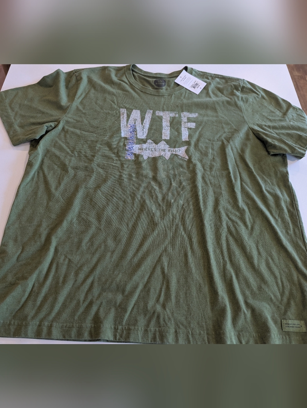 Life is Good Mens 3XL Crusher Lite Tee Where's The Fish Green shirt Fishing